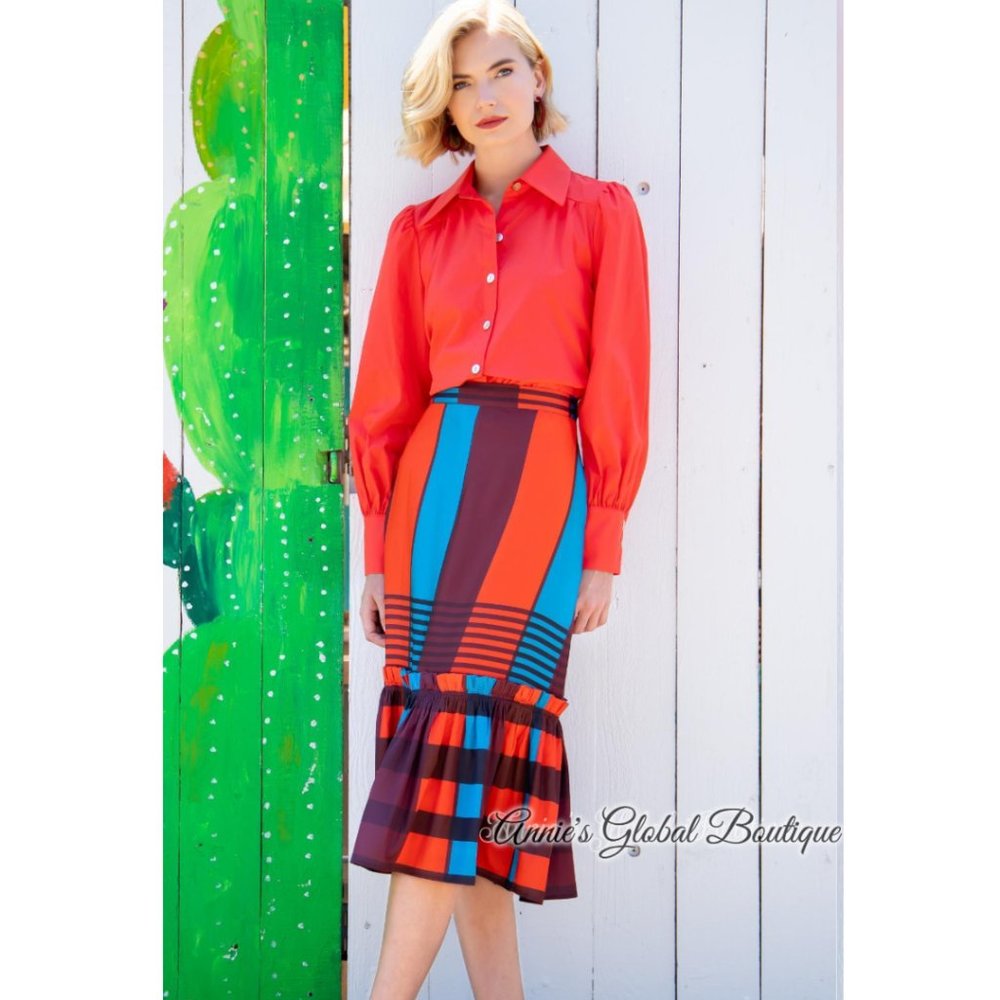 NWT ANTHROPOLOGIE Eva Franco Plaid Flounced Midi Skirt. Size 12 - Picture 2 of 16